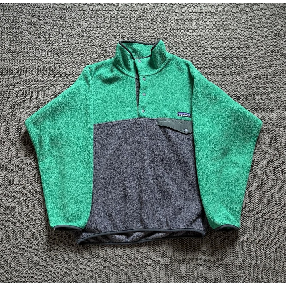 Men's Patagonia Snap T Pullover Colorblock Green Grey Small